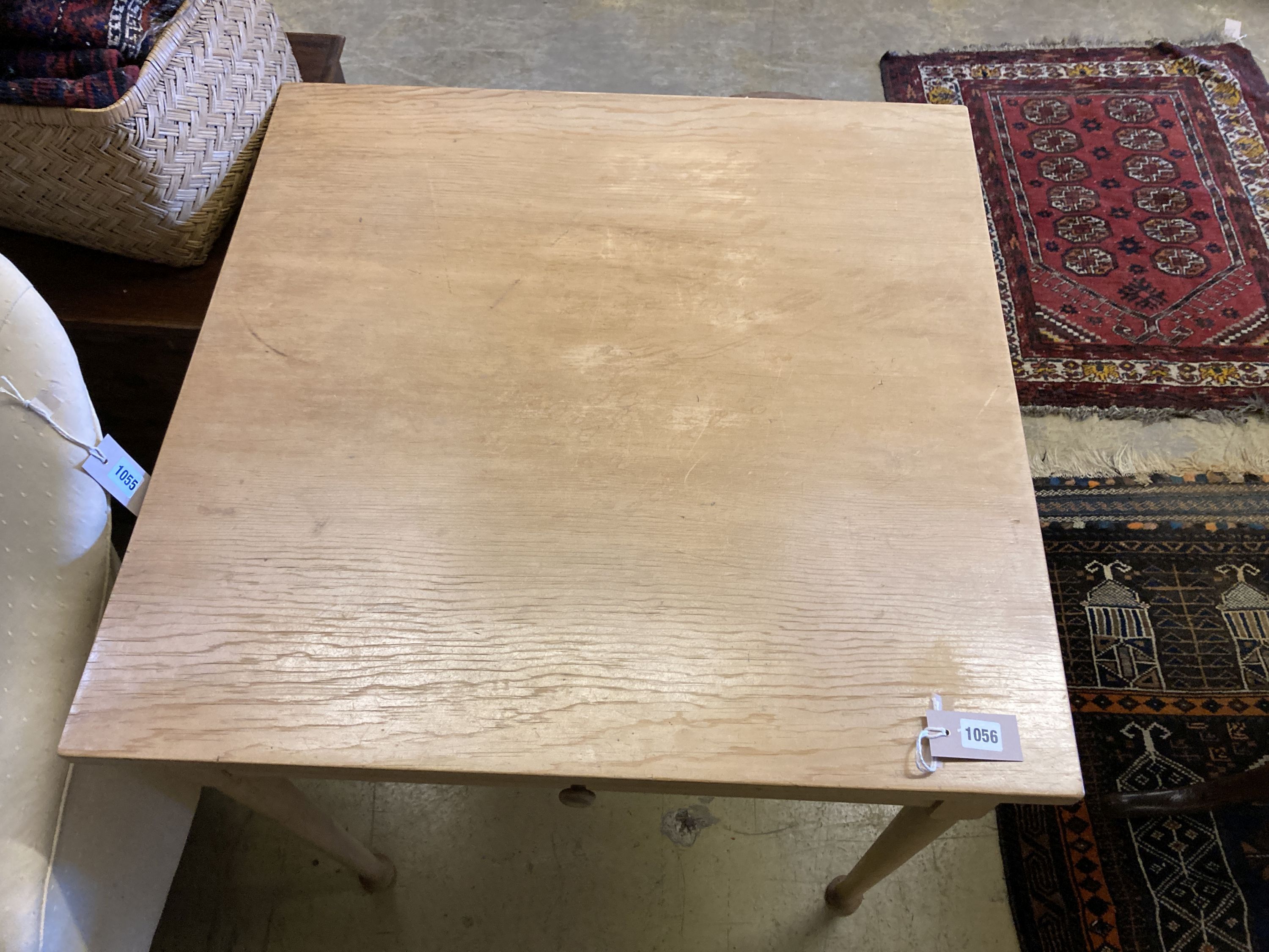 A pine and beech side table, fitted drawer, width 76cm, depth 75cm, height 76cm